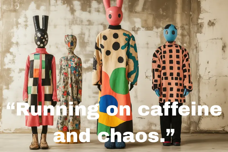 “running on caffeine and chaos.” 